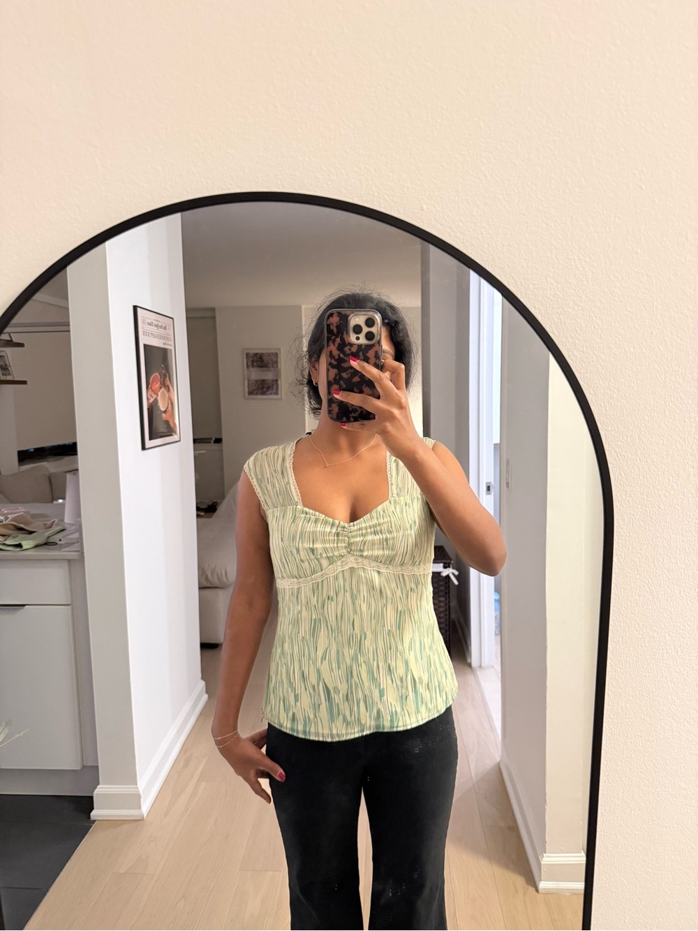 Axcess Pale Green Printed Ruched Camisole